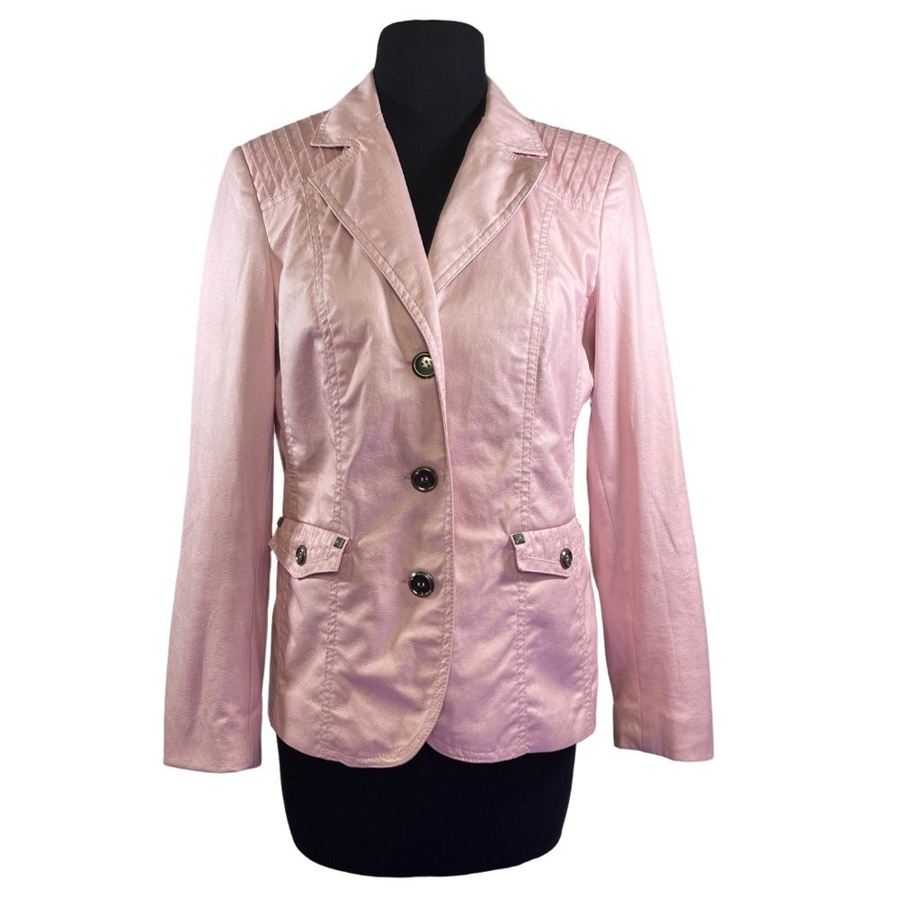 Tanjay Size 8 Women's Pink Pearl Blazer Jacket W/ Silver Metal Embellishments